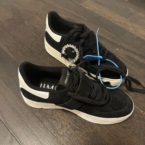 Jimmy Choo Osaka Crystal-Buckle Mixed Leather Sneakers, size 35